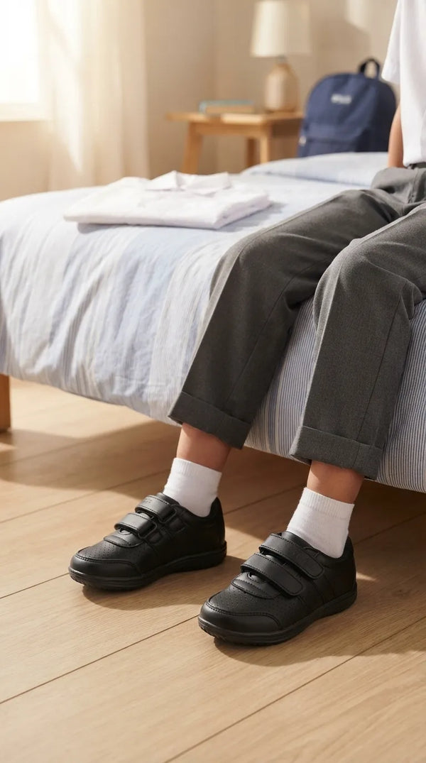 Boys Black Dual Strap School Shoes SK1166