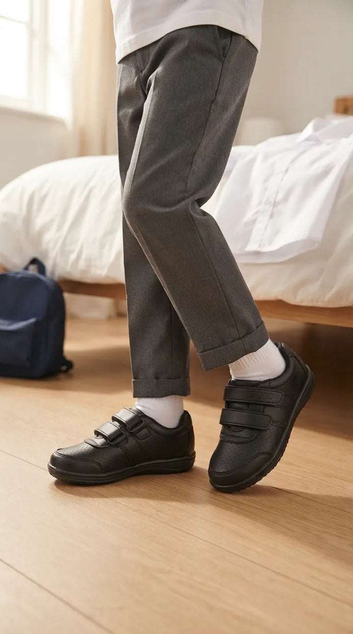 Boys Black Dual Strap School Shoes SK1166