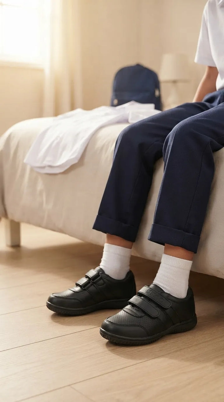 Boys Black Dual Strap School Shoes SK1167