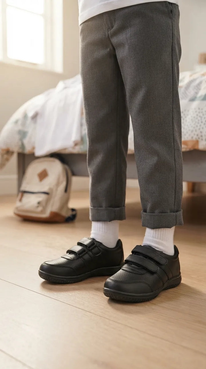 Boys Black Dual Strap School Shoes SK1167