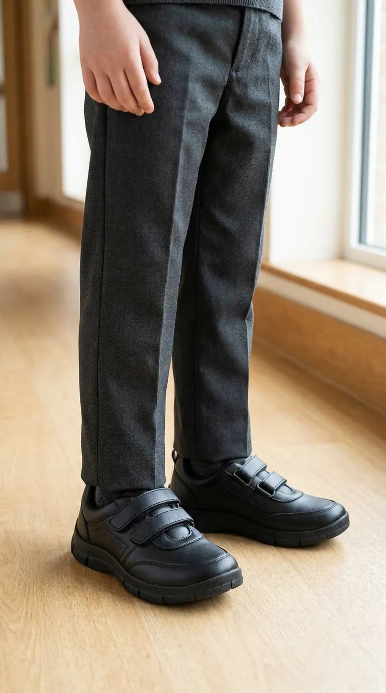 Boys Black Dual Strap School Shoes SK1171