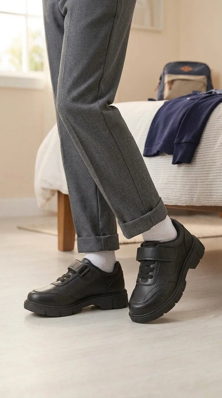 Boys Black Velcro Strap School Shoes SK1175