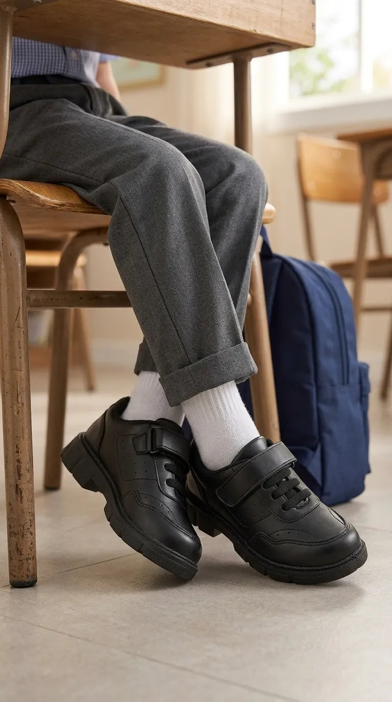Boys Black Velcro Strap School Shoes SK1175