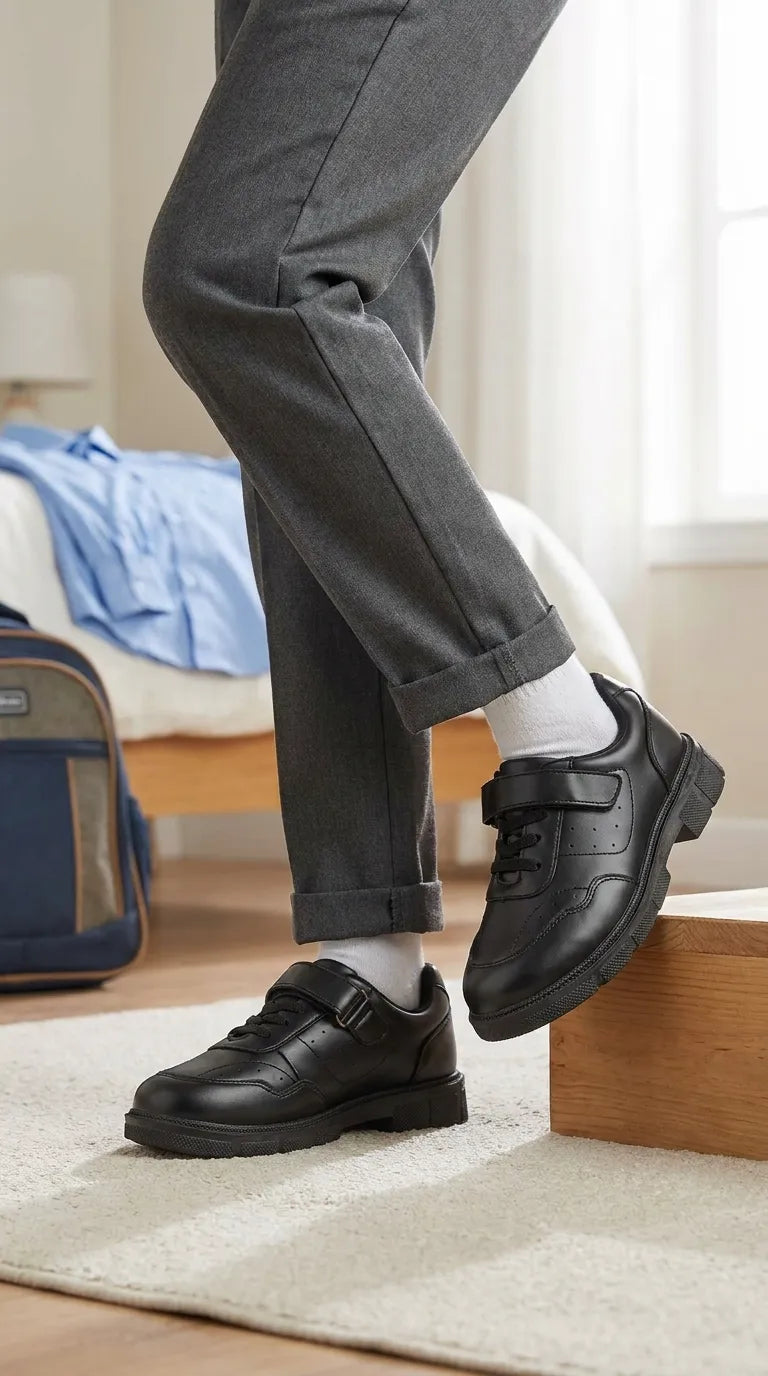 Boys Black Velcro Strap School Shoes SK1176