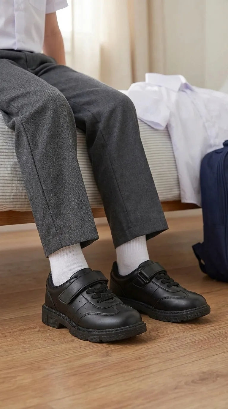 Boys Black Velcro Strap School Shoes SK1176