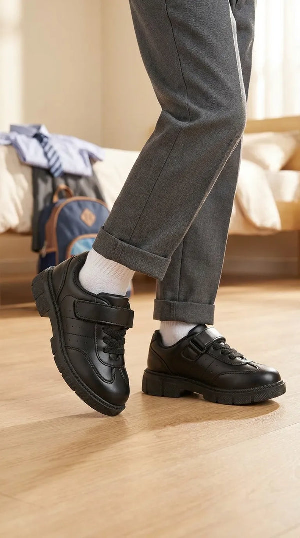 Boys Black Velcro Strap School Shoes SK1177