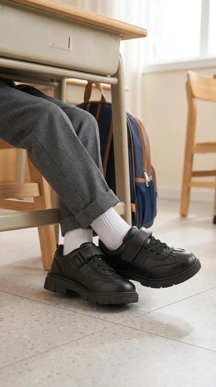 Boys Black Velcro Strap School Shoes SK1177