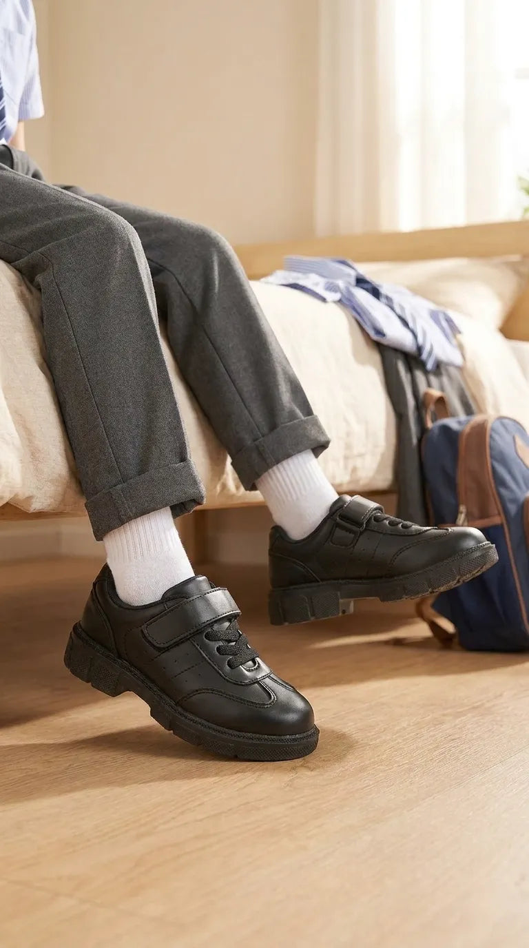 Boys Black Velcro Strap School Shoes SK1177