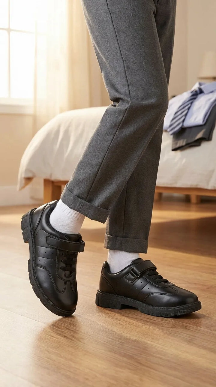Boys Black Velcro Strap School Shoes SK1178