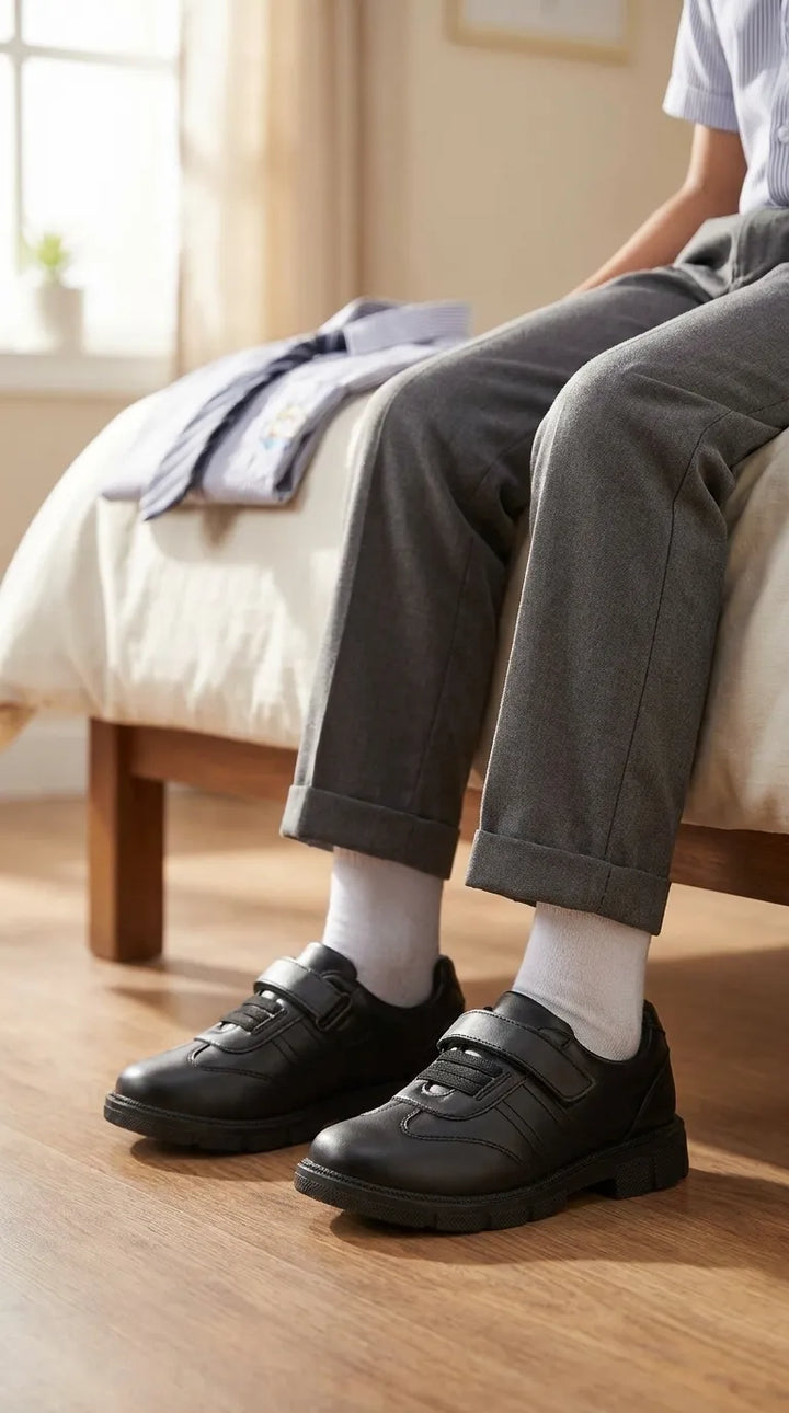 Boys Black Velcro Strap School Shoes SK1180