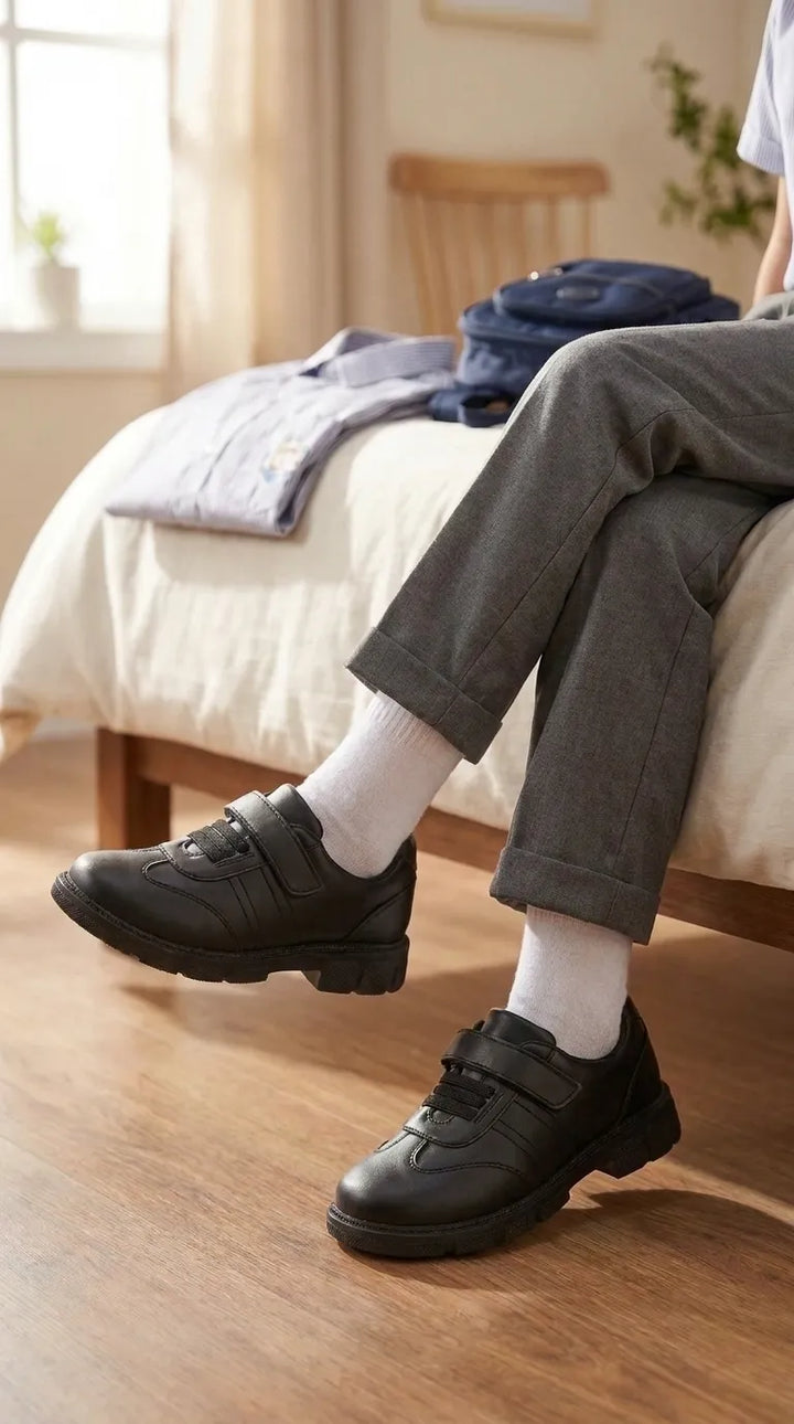 Boys Black Velcro Strap School Shoes SK1180