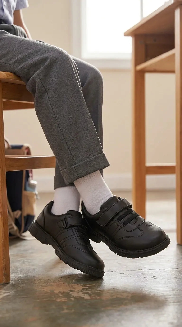 Boys Black Velcro Strap School Shoes SK1180