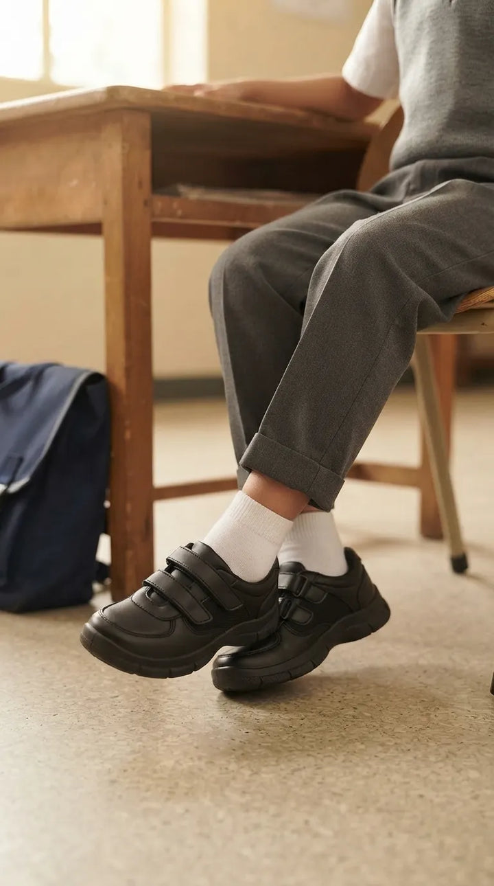 Boys Black Dual Strap School Shoes SK1181