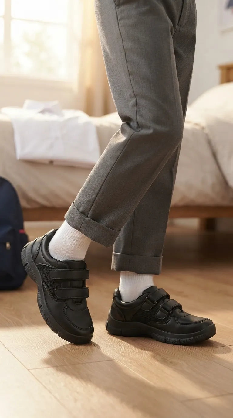 Boys Black Dual Strap School Shoes SK1181