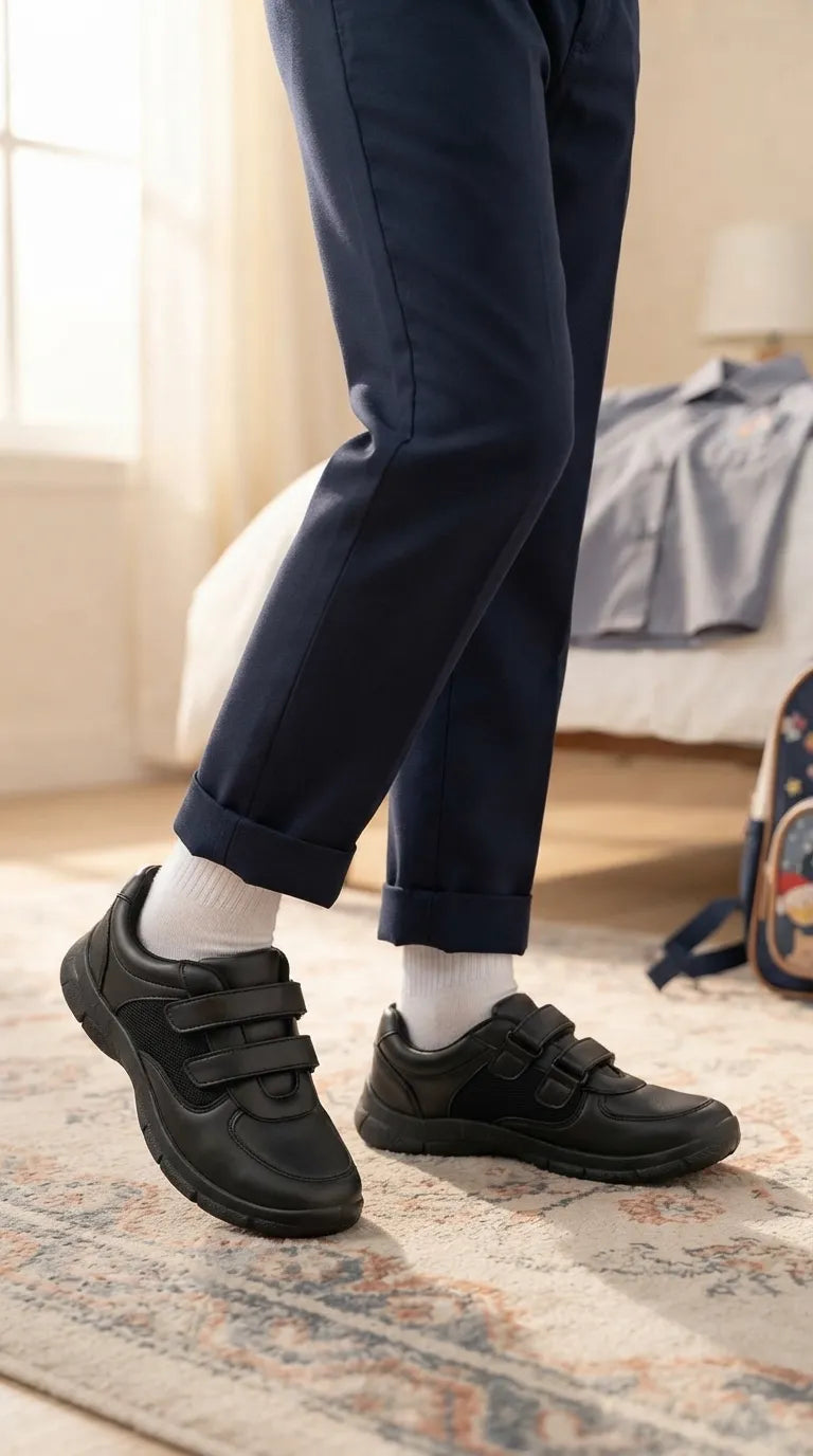 Boys Black Dual Strap School Shoes SK1182