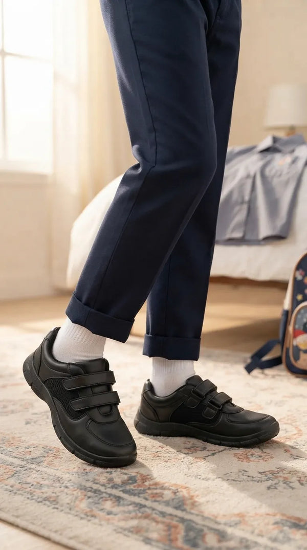 Boys Black Dual Strap School Shoes SK1182