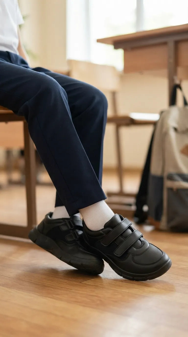 Boys Black Dual Strap School Shoes SK1182