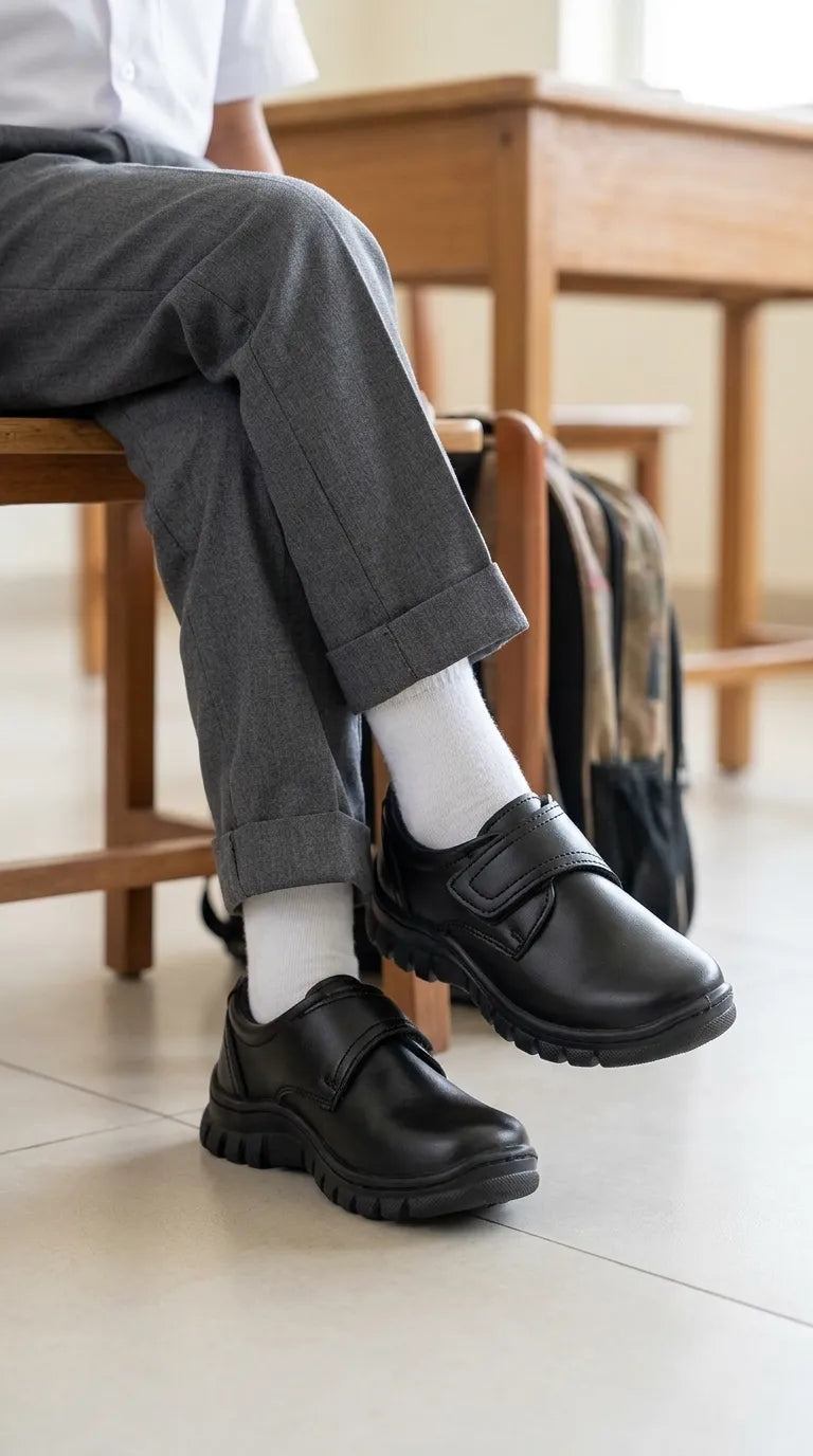 Boys Black Velcro Strap School Shoes SK1185