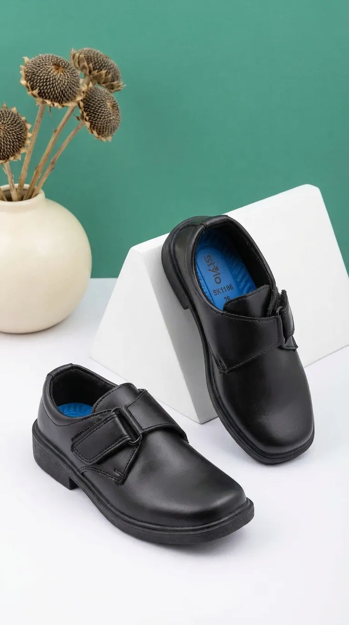 Boys Black Velcro Strap School Shoes SK1186