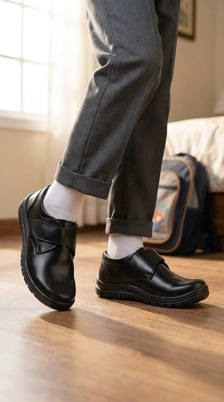Boys Black Velcro Strap School Shoes SK1190