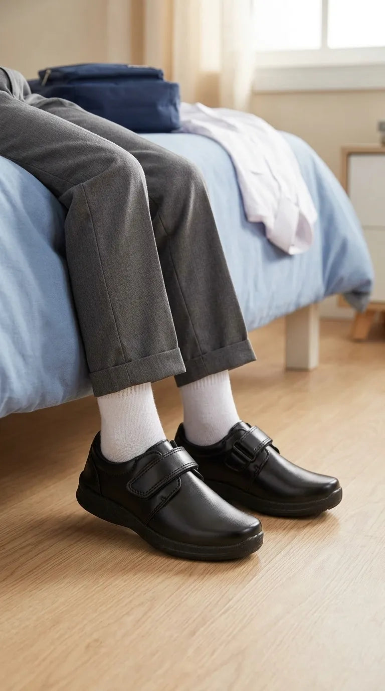 Boys Black Velcro Strap School Shoes SK1195