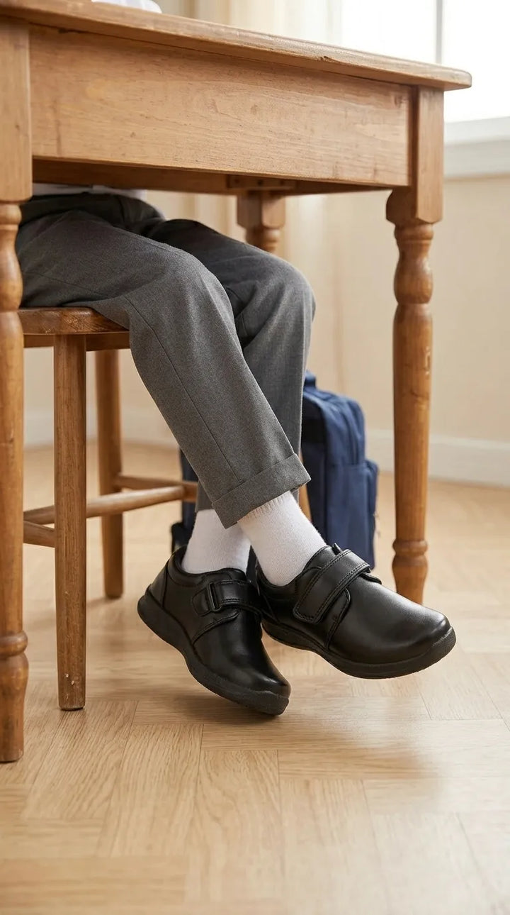 Boys Black Velcro Strap School Shoes SK1195