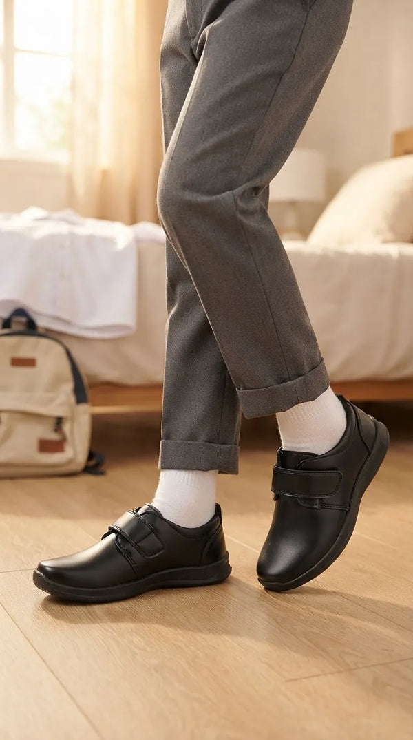 Boys Black Velcro Strap School Shoes SK1196