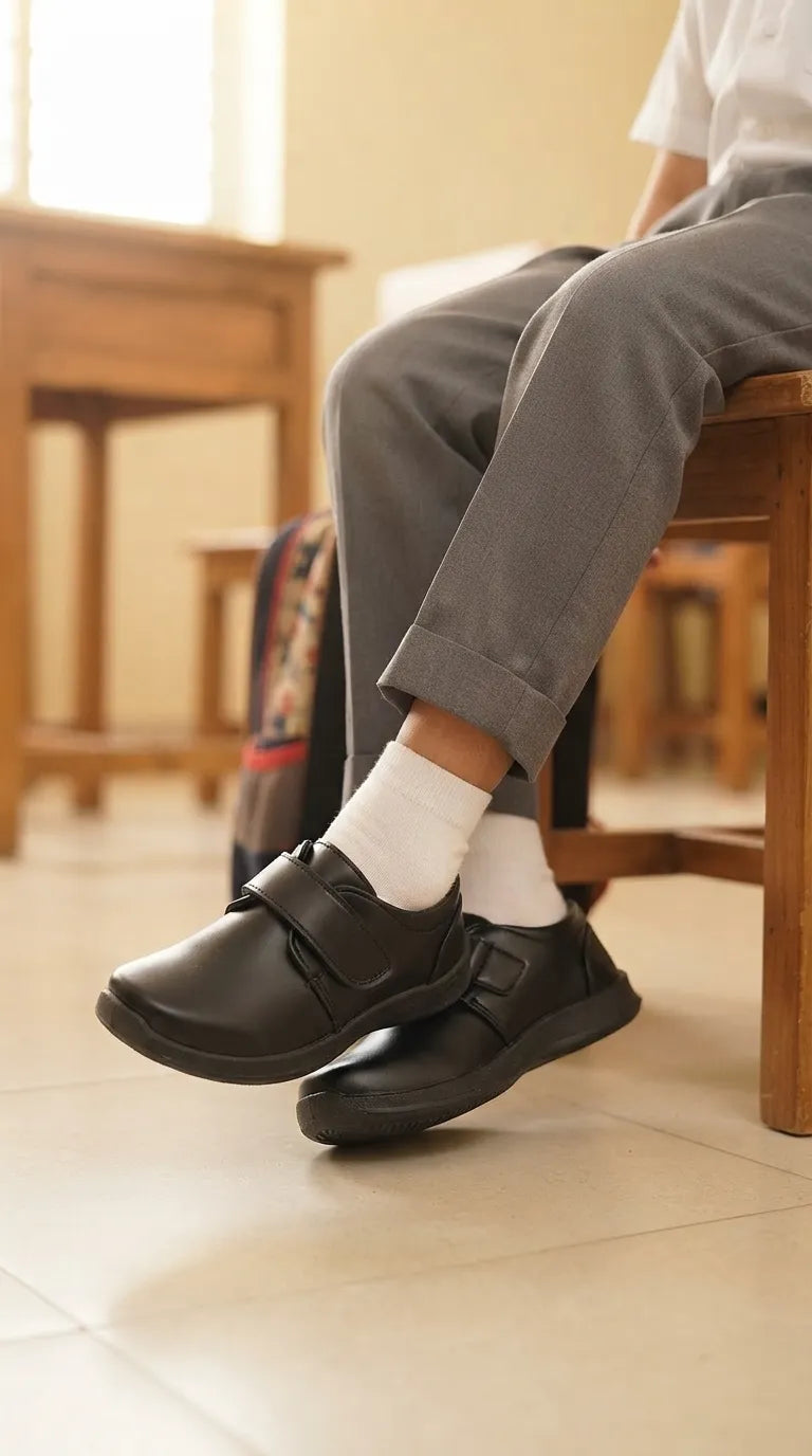 Boys Black Velcro Strap School Shoes SK1196