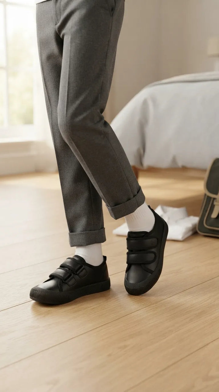 Boys Black Dual Strap School Shoes SK1201