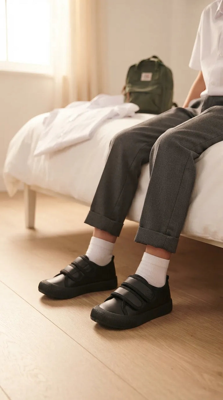 Boys Black Dual Strap School Shoes SK1201