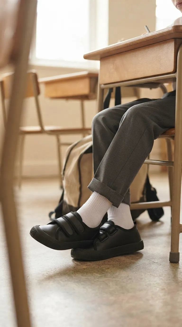 Boys Black Dual Strap School Shoes SK1201