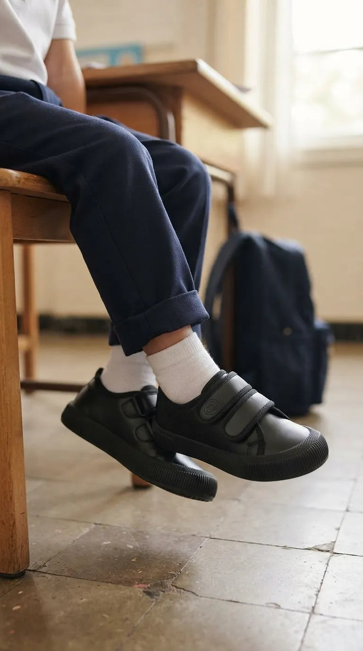 Boys Black Dual Strap School Shoes SK1202