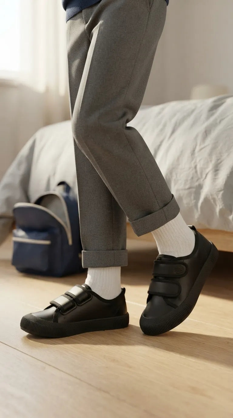 Boys Black Dual Strap School Shoes SK1202