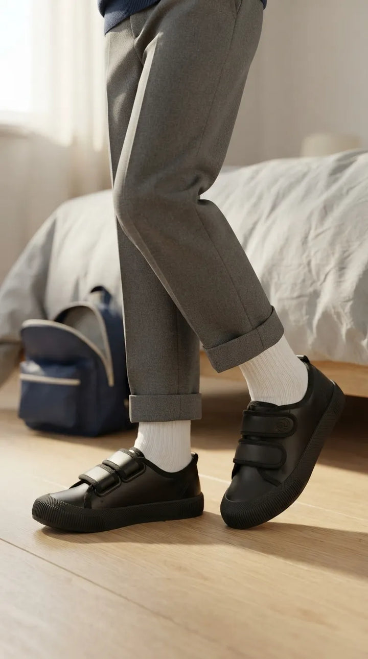 Boys Black Dual Strap School Shoes SK1202