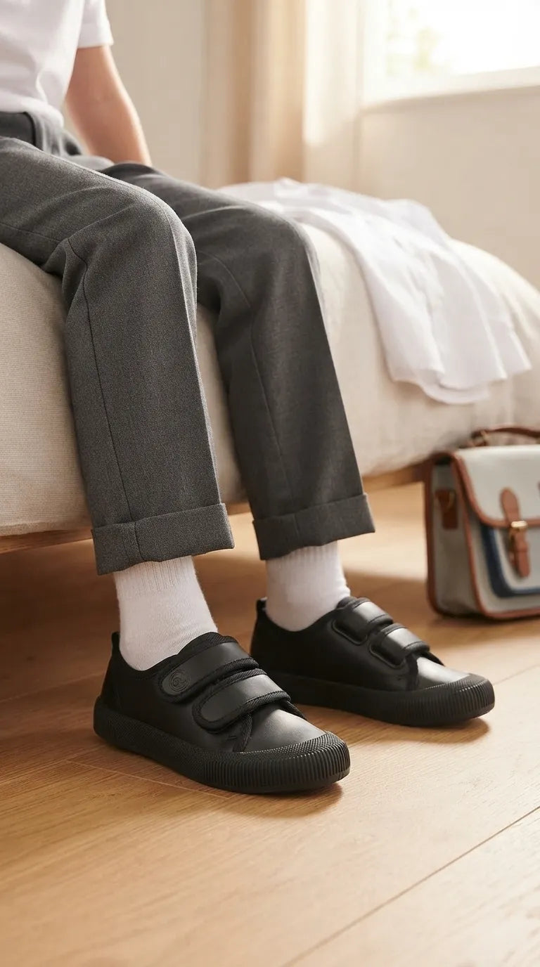 Boys Black Dual Strap School Shoes SK1202