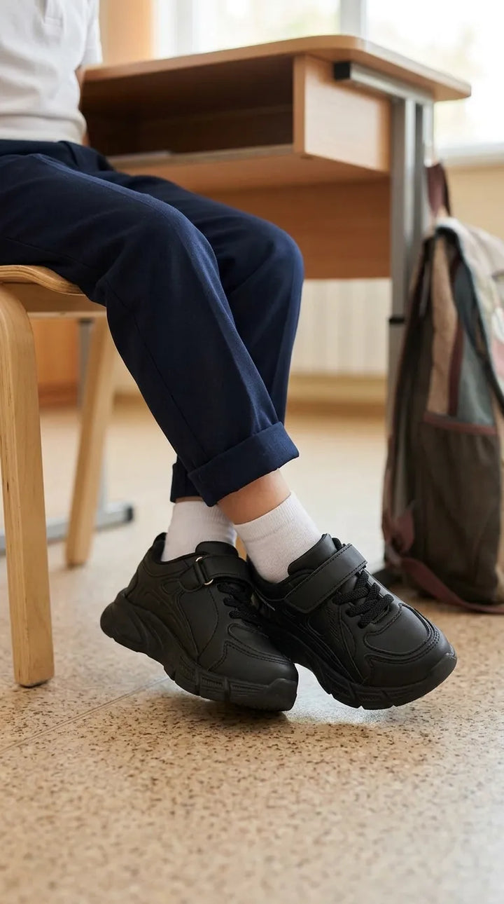 Boys Black Velcro Strap School Shoes SK1203