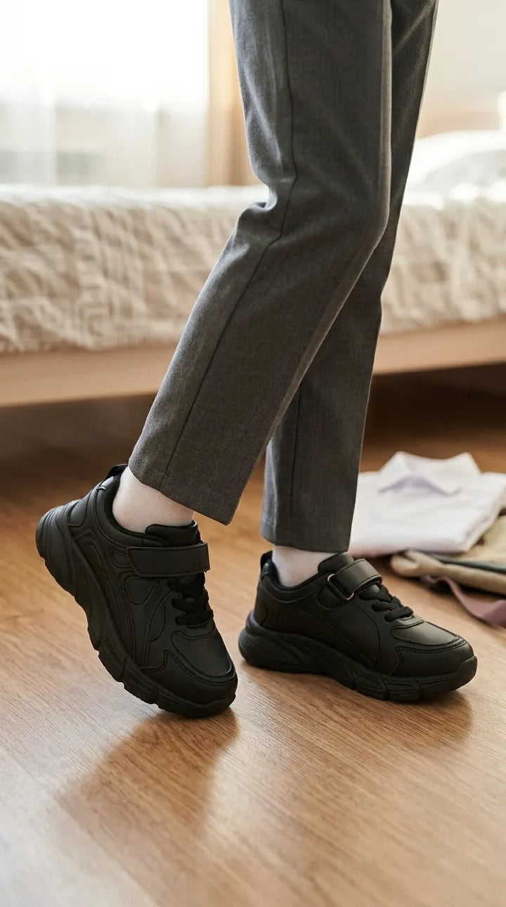 Boys Black Velcro Strap School Shoes SK1203