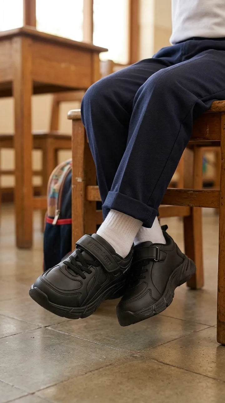 Boys Black Velcro Strap School Shoes SK1204