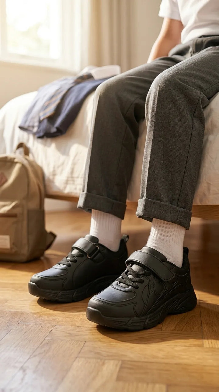Boys Black Velcro Strap School Shoes SK1204