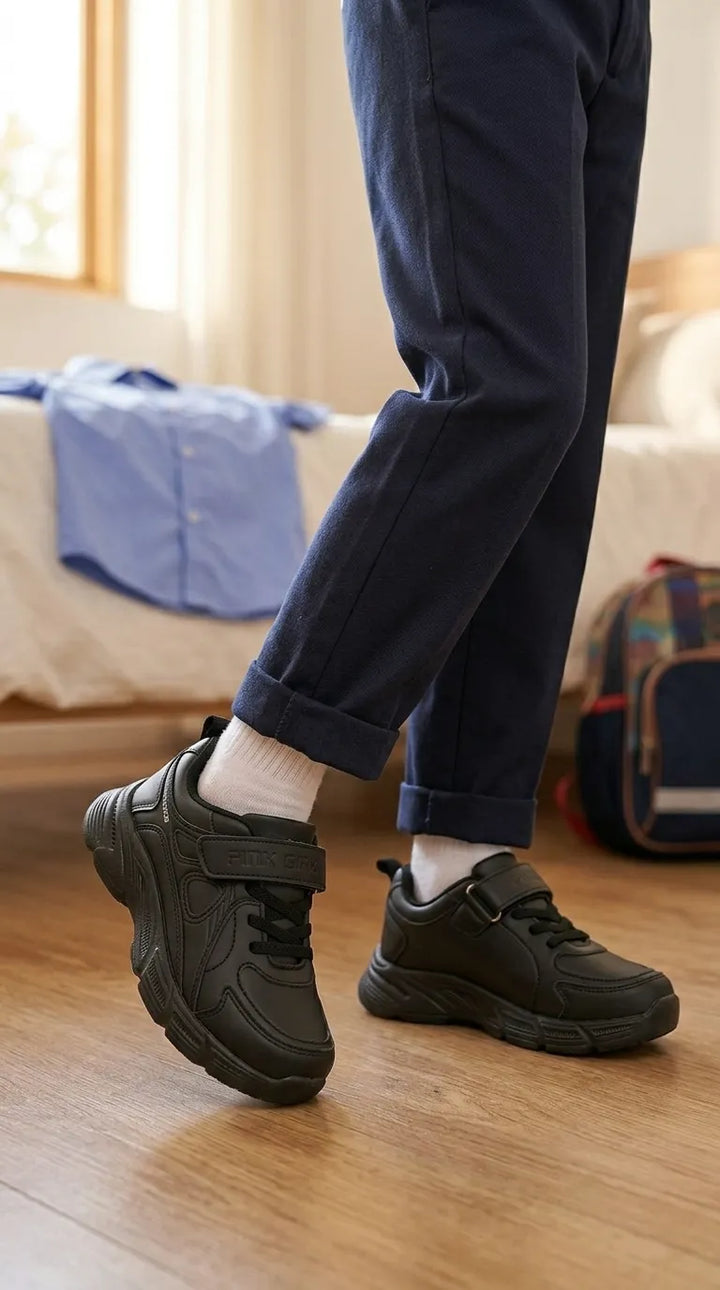 Boys Black Velcro Strap School Shoes SK1204