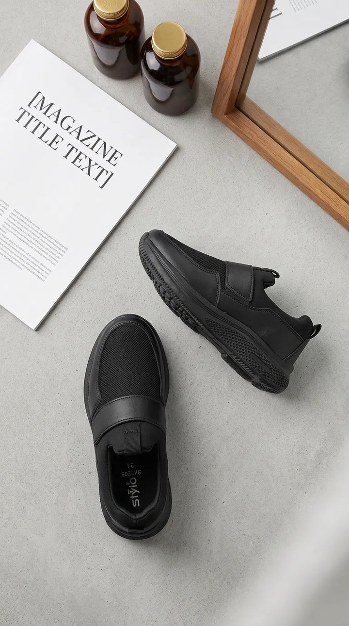 Boys Black Velcro Strap School Shoes SK1206