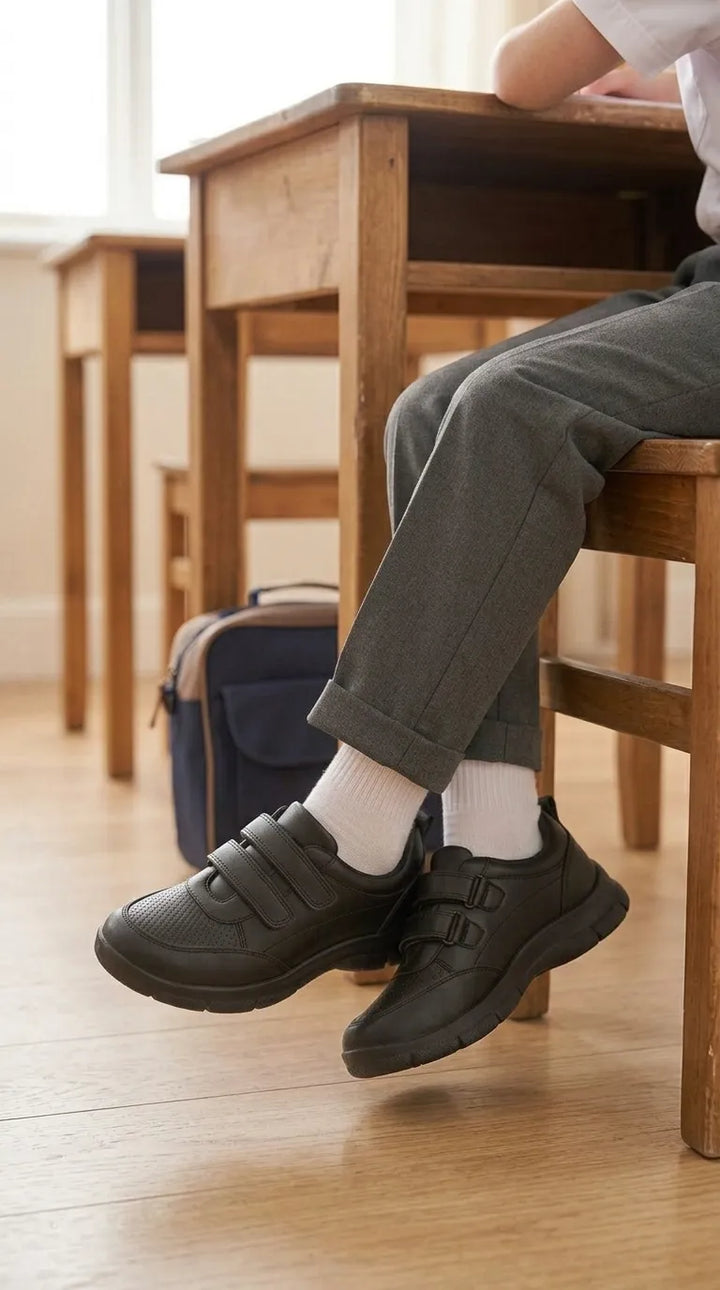 Boys Black Dual Strap School Shoes SK1174