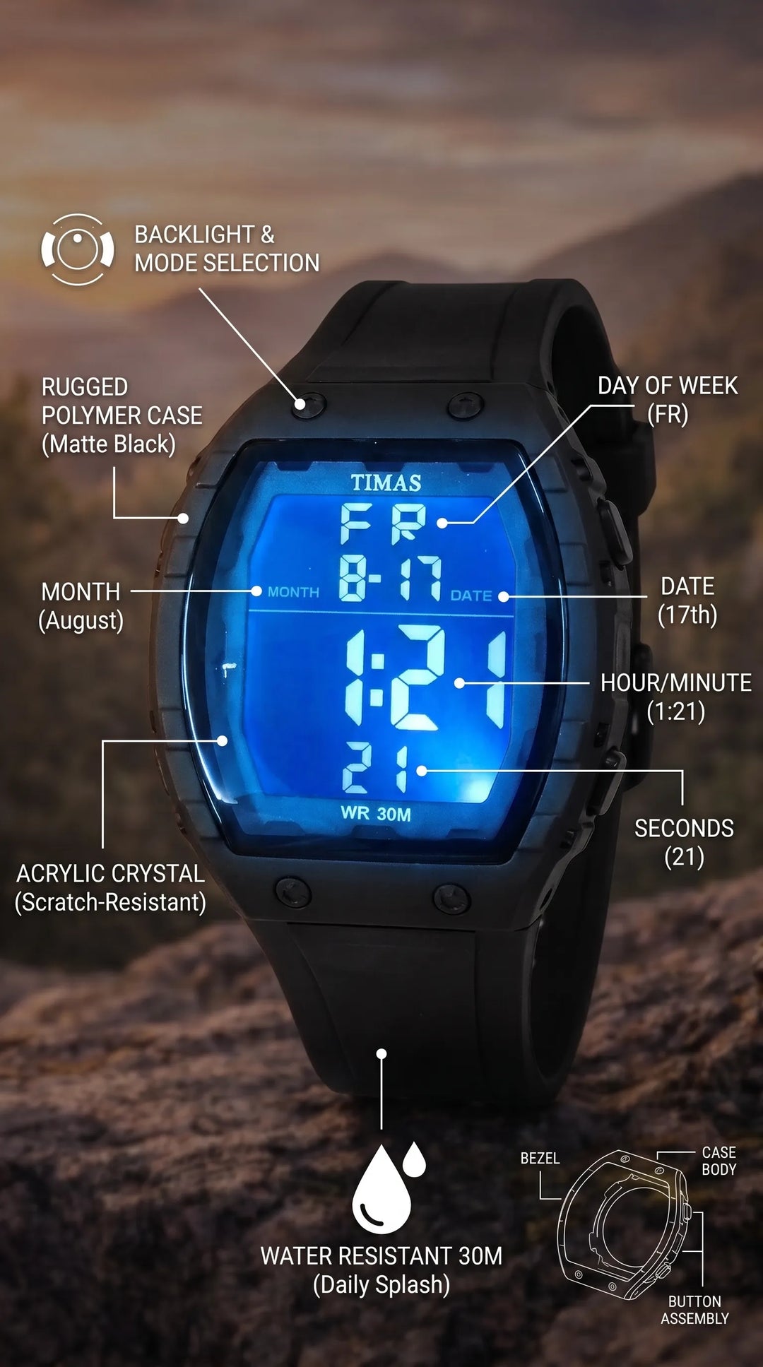Waterproof Sports Watch for Men with Free Box T3071101