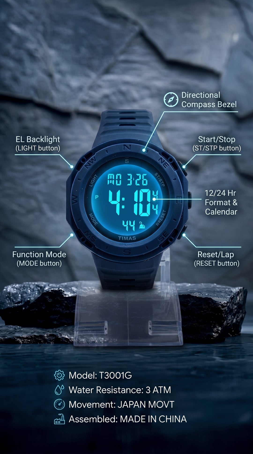 Waterproof Sports Watch for Men with Free Box T3071312