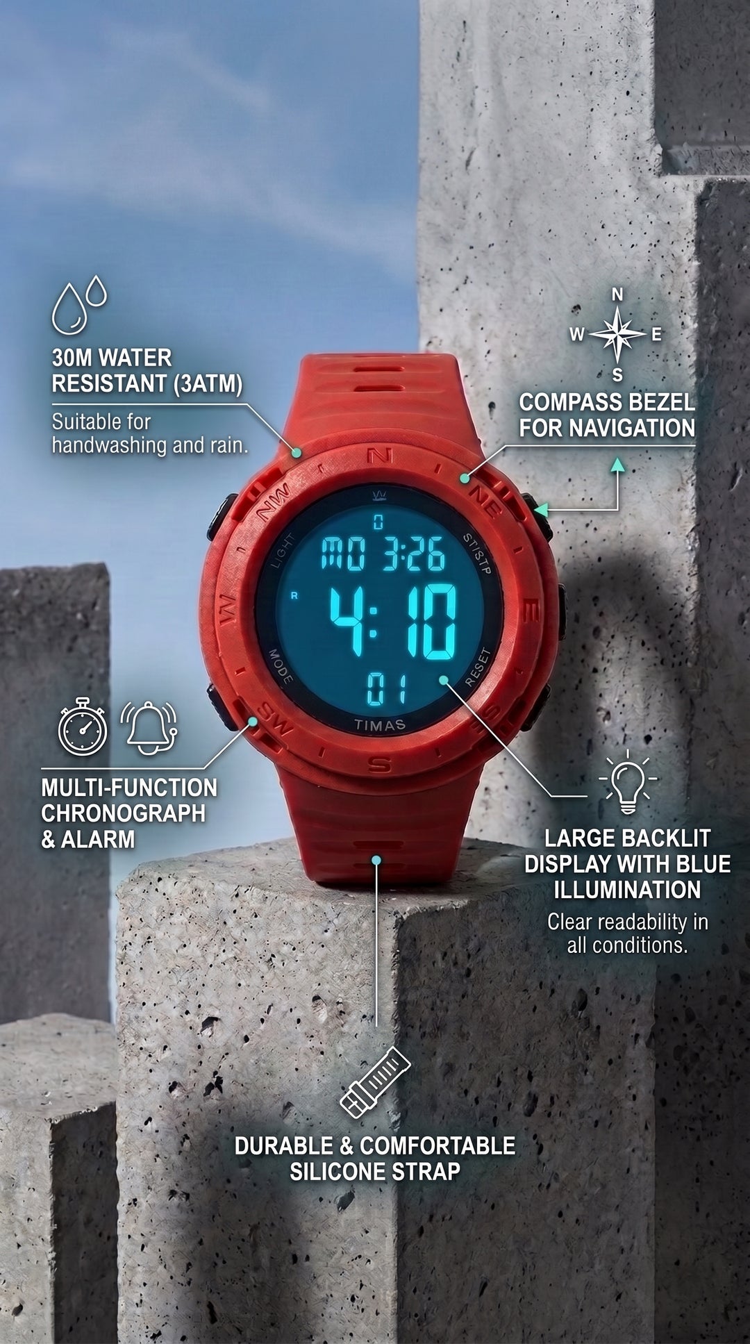 Waterproof Sports Watch for Men with Free Box T3071313