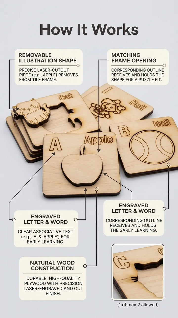 A To Z Alphabet Kids Wooden Drawing Stencils T7011562