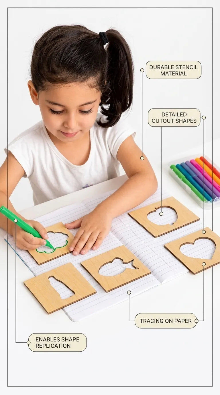 Kids Wooden Drawing Stencils Kit With Puzzle T7011662