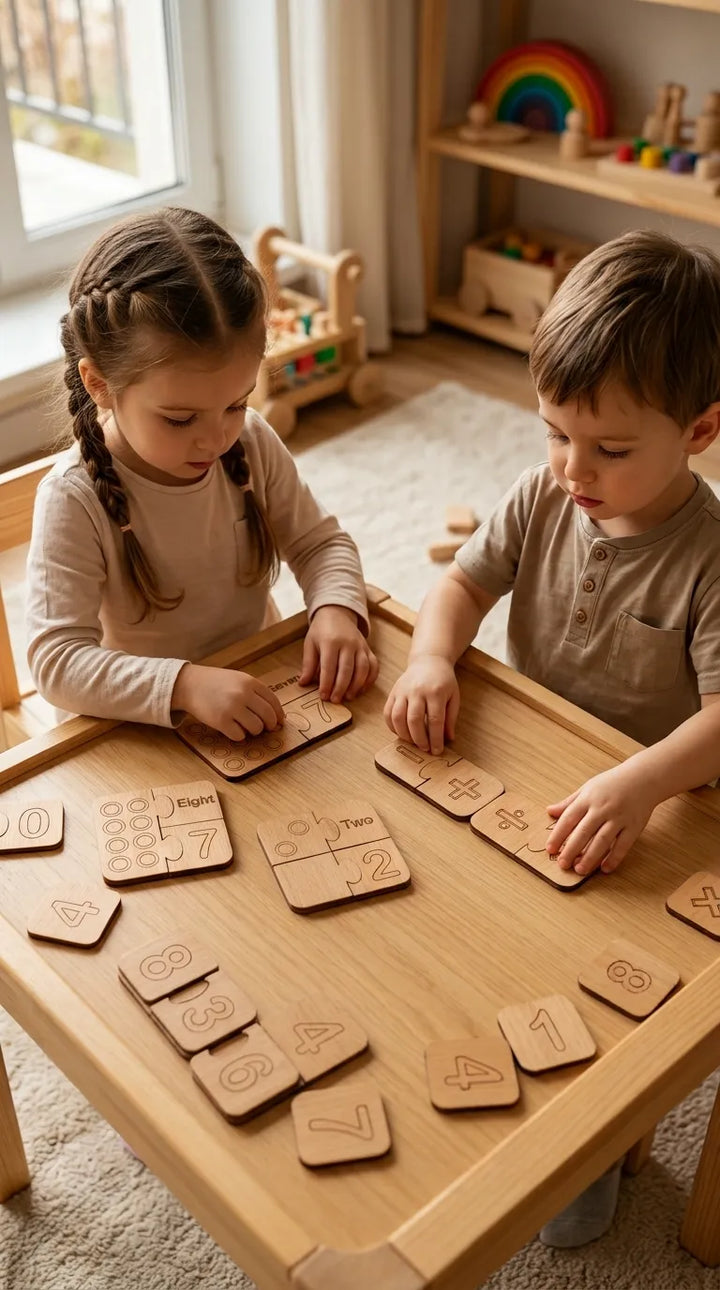 Wooden Math Learning In English And Figures 3 Piece Puzzle T7012462