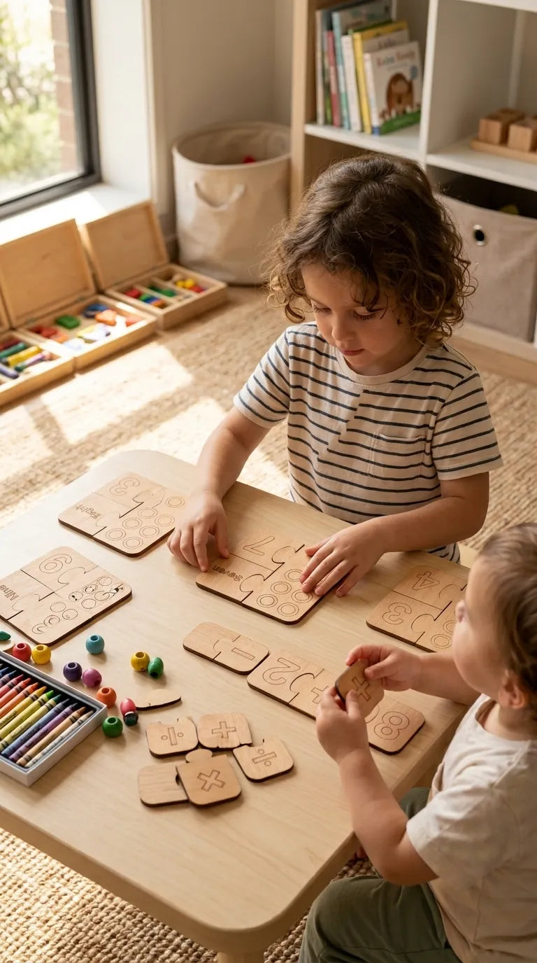 Wooden Math Learning In English And Figures 3 Piece Puzzle T7012462