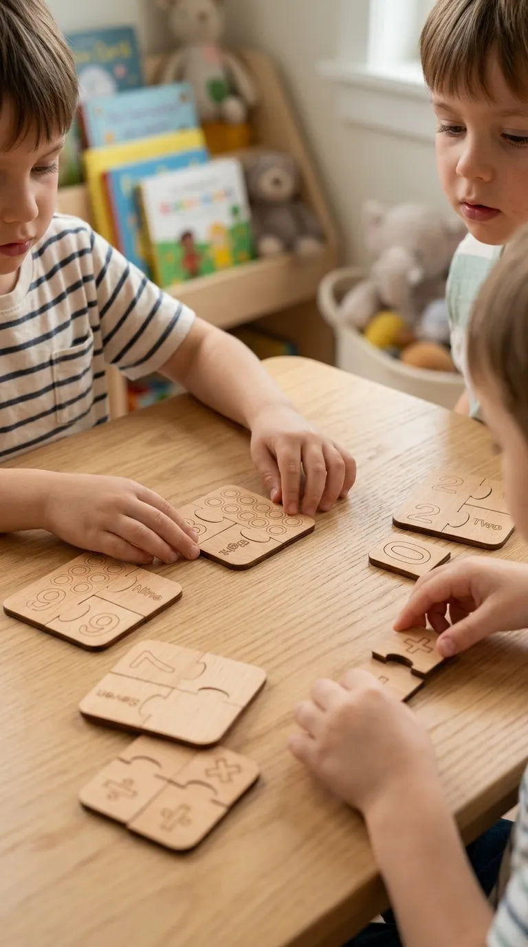 Wooden Math Learning In English And Figures 3 Piece Puzzle T7012462